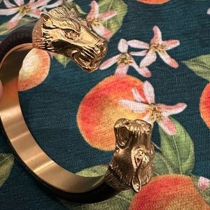Golden Wolf Head Open Cuff Bangle Bracelet